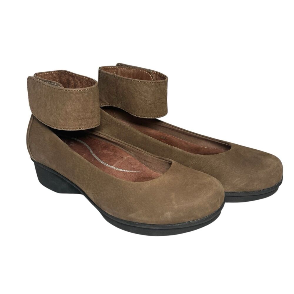 Dansko Lulu Ankle Strap Wedges Comfort Shoes Leather Taupe Brown Women 6.5-7